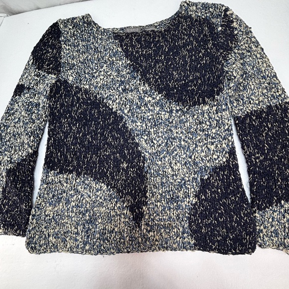 Sigrid Olsen Sweaters - Sigrid Olsen Petite S Hand-Knit Textured Sweater Blue Cream Abstract‎ Cozy